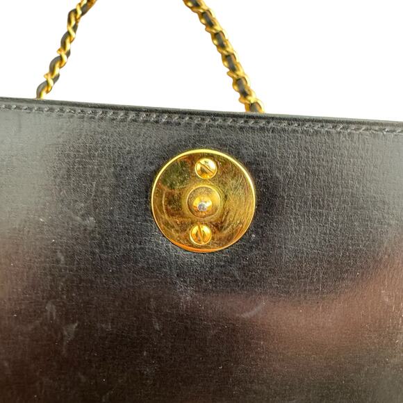 CHANEL Flap Bag Smooth Leather Black 24K Chain Vintage 80s RARE - Picture 6 of 15